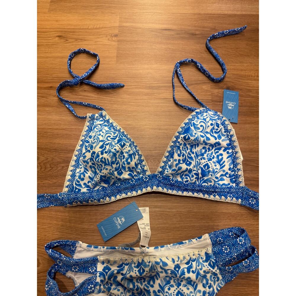 CUPSHE NWT Blue Boho Halter Bikini Set Size Large - Picture 8 of 10